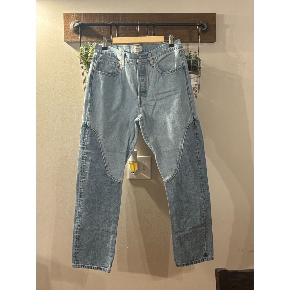 Levi 501 Women's original chaps jeans in a two toned light medium wash
